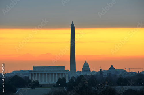 Washington DC - Monuments and Capitol building at sunrise