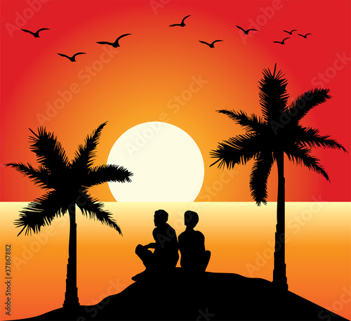 vector romantic couple at the beach