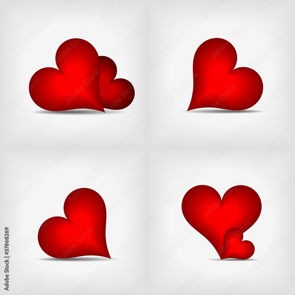 four vector red hearts on gray background four vector red hearts on gray background