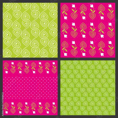 Seamless pattern with hearts and plants
