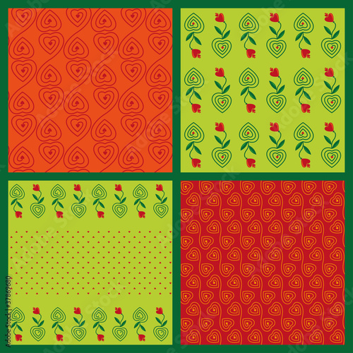 seamless pattern with hearts and plants