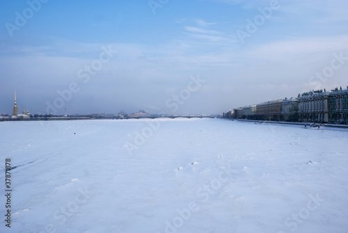 Frozen River Neva in Saint Petersburg, Russia, Europe © jeeweevh