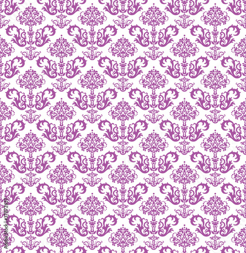 Seamless pink floral wallpaper on white