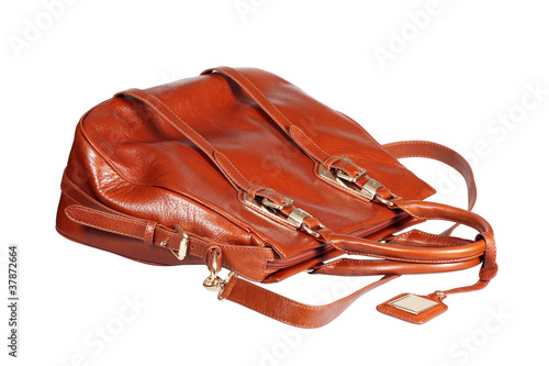 Leather handbag isolated over white with clipping path.