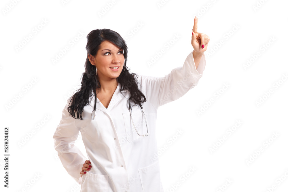 Medicine doctor pointing at something with her finger Medicine doctor pointing at something with her finger