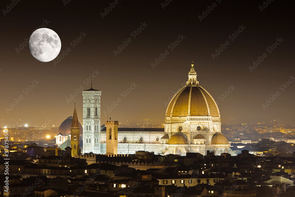 Florence with the Moon - obrazy, fototapety, plakaty 