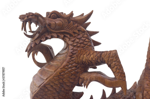 Wooden dragon, symbol of chinese new year, isolated on white