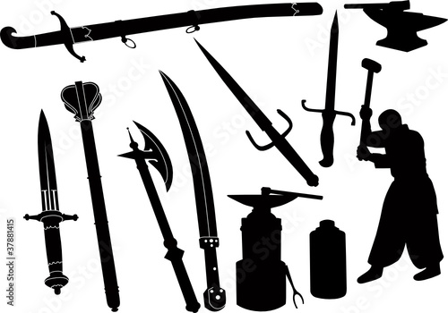 The weapon a sword, an axe, a dagger, a knife is isolated