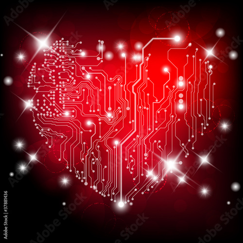 Sfondo con cuore su schema elettrico - Heart electric board