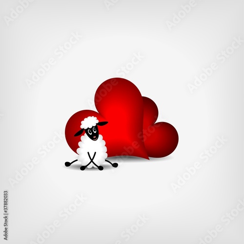 two red hearts and cute lamb