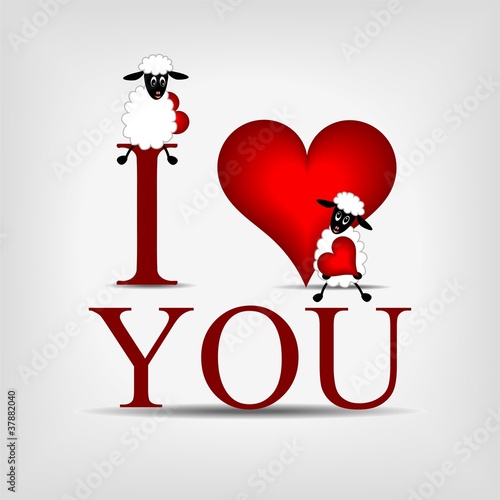 red heart with text "I love you" and sheep