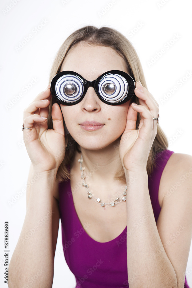 Silly young woman in strange googles Silly young woman in strange googles
