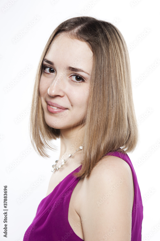 portrait of blond smiling woman portrait of blond smiling woman