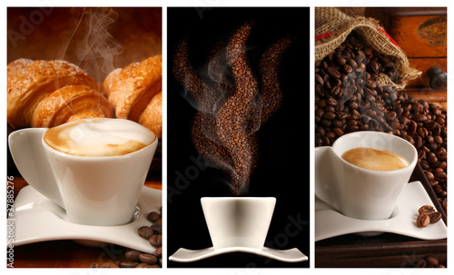 Fototapeta Colazione con caffè cappuccino e brioches