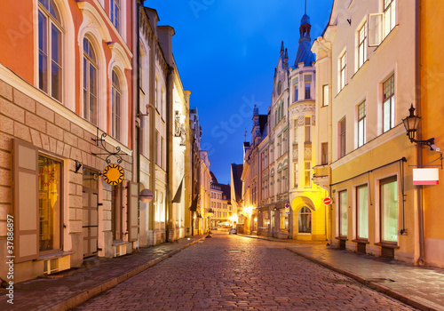Evening street in the Old Town in Tallinn, Estonia