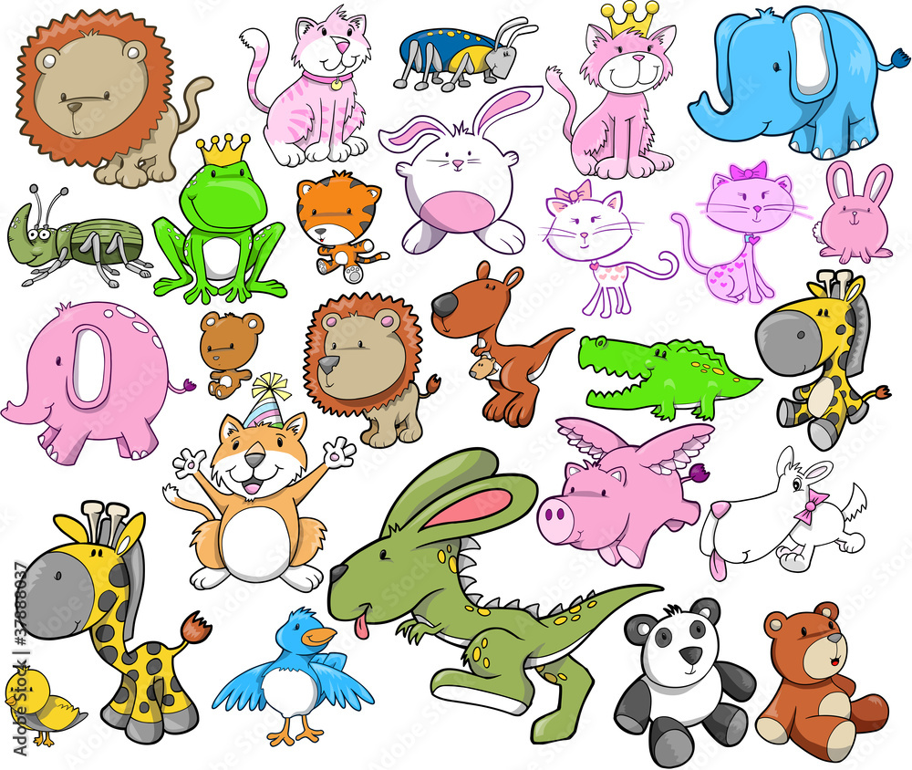 Fototapeta premium Cute Animal Design Elements Vector Set