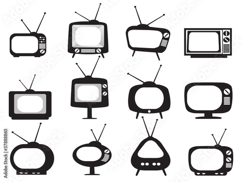 black retro tv icons set