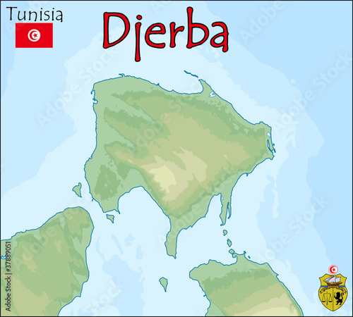 djerba tunisia map flag coat seal