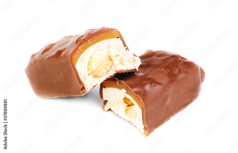 chocolate bar with hazelnuts isolated on white chocolate bar with hazelnuts isolated on white