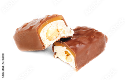 chocolate bar with hazelnuts  isolated on white
