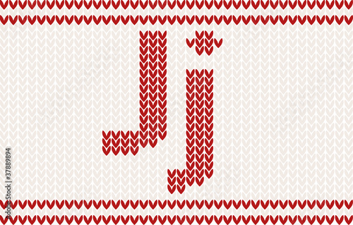Red knitted Letter j on beige Background