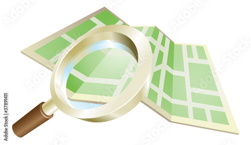 Magnifying glass map concept