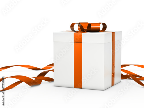 Geschenk mit orangen Schleifen