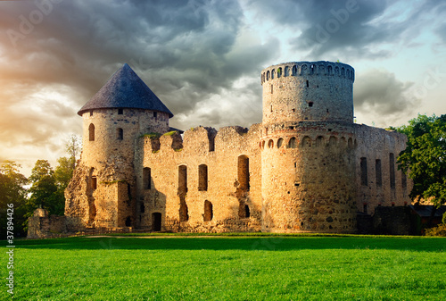 Old castle in Cesis, Latvia photo