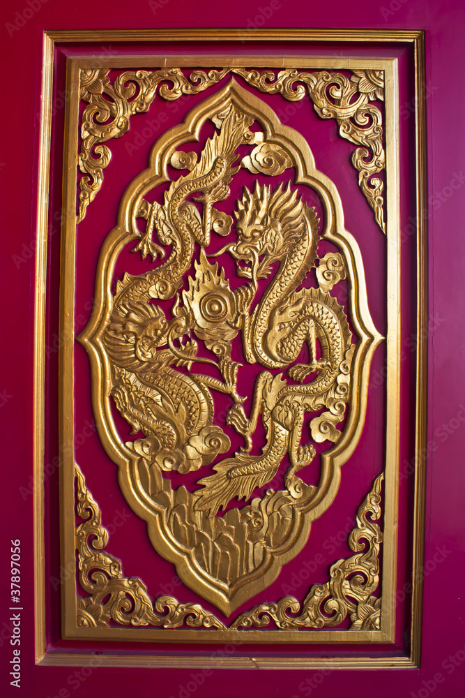 gold dragon on the red door