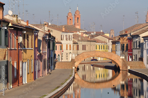 Tableau sur toile View of Comacchio, Ferrara, Emilia Romagna, Italy