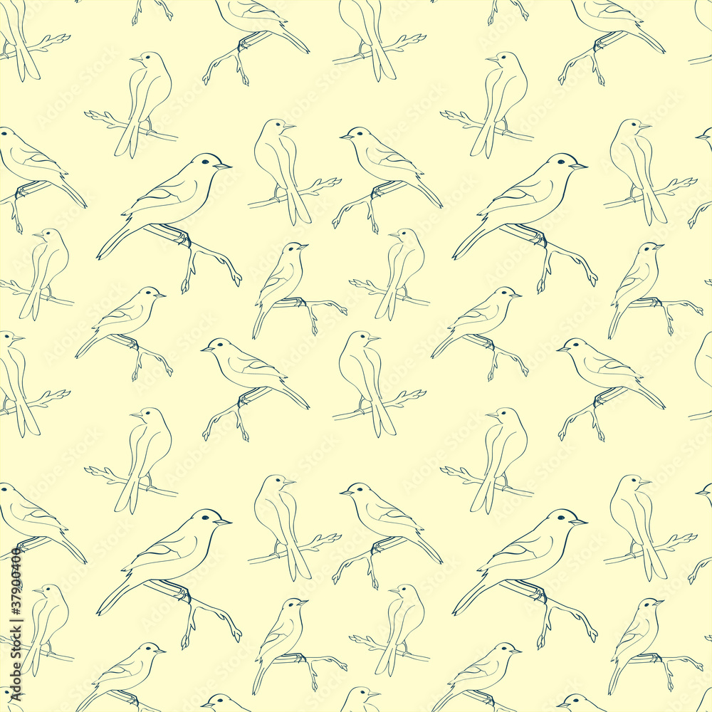 Seamless background with handwritten birds Seamless background with handwritten birds