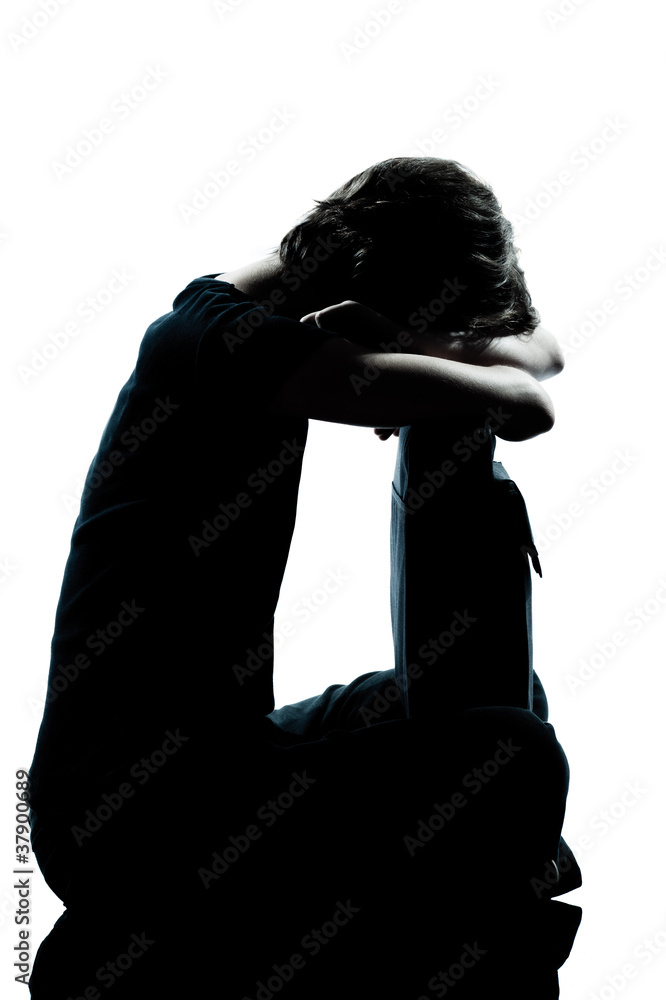 one young teenager girl crying sad silhouette Stock Photo | Adobe Stock