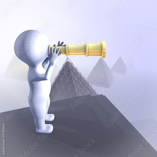 Slika na platnu A character is looking ahead. Pyramid background.