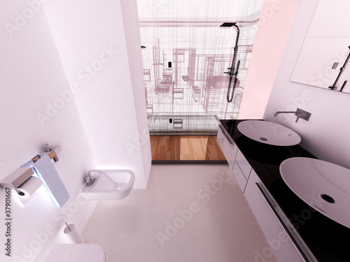 bagno, doccia, moderno, appartamento rendering 3d interni photo