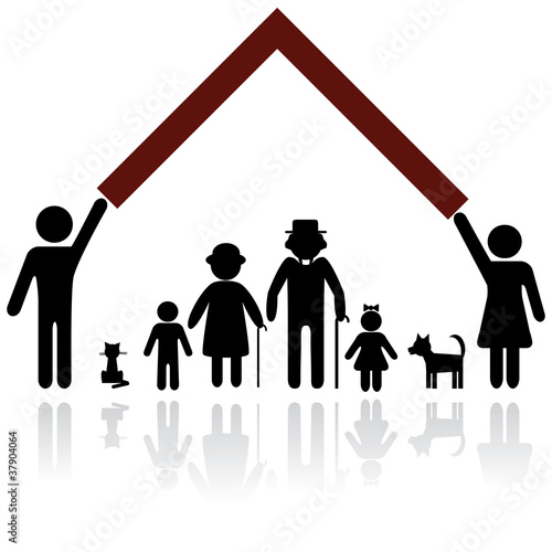 Protection people silhouette family icon