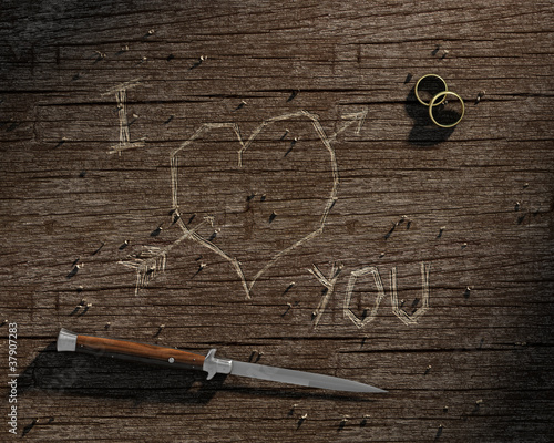 Foto i love you carved on wood