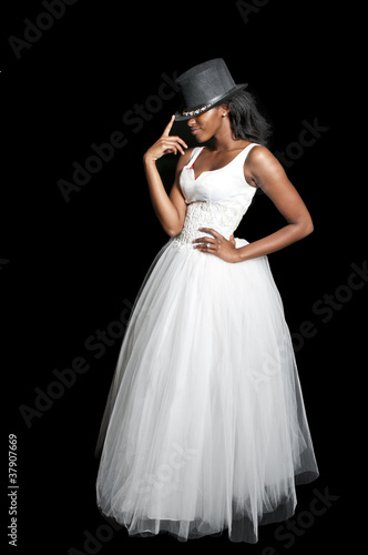 Black woman in wedding dress