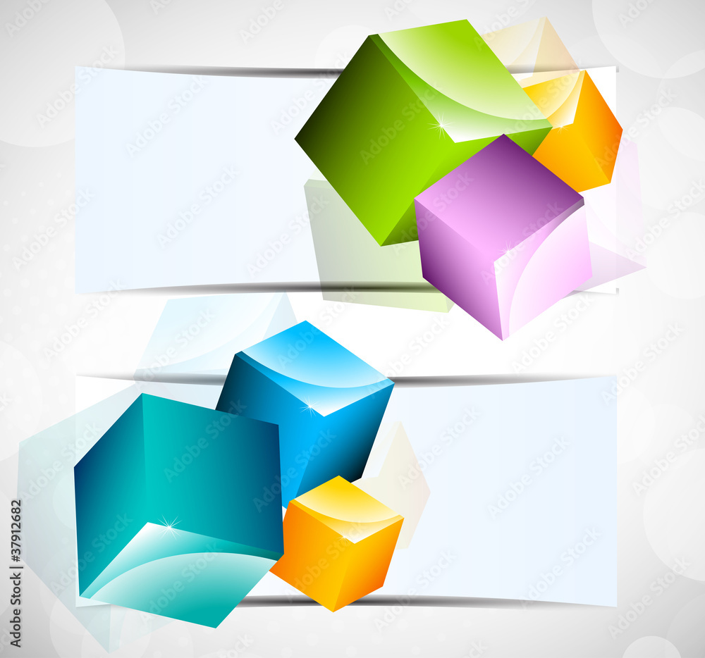 Two bright banners with cubes Two bright banners with cubes