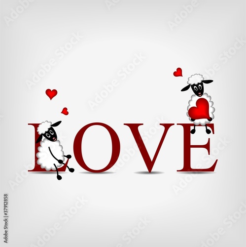 word "LOVE" with cute sheep