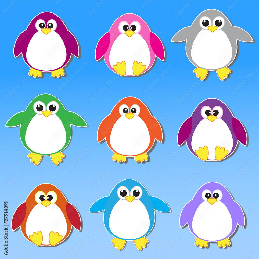 Fototapeta premium Colorful penguins stickers