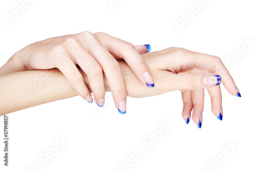 hands with blue french manicure photo