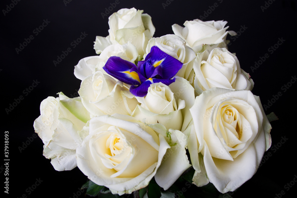 Bouquet of white roses with iris Bouquet of white roses with iris