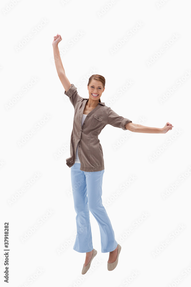 Happy woman jumping Happy woman jumping