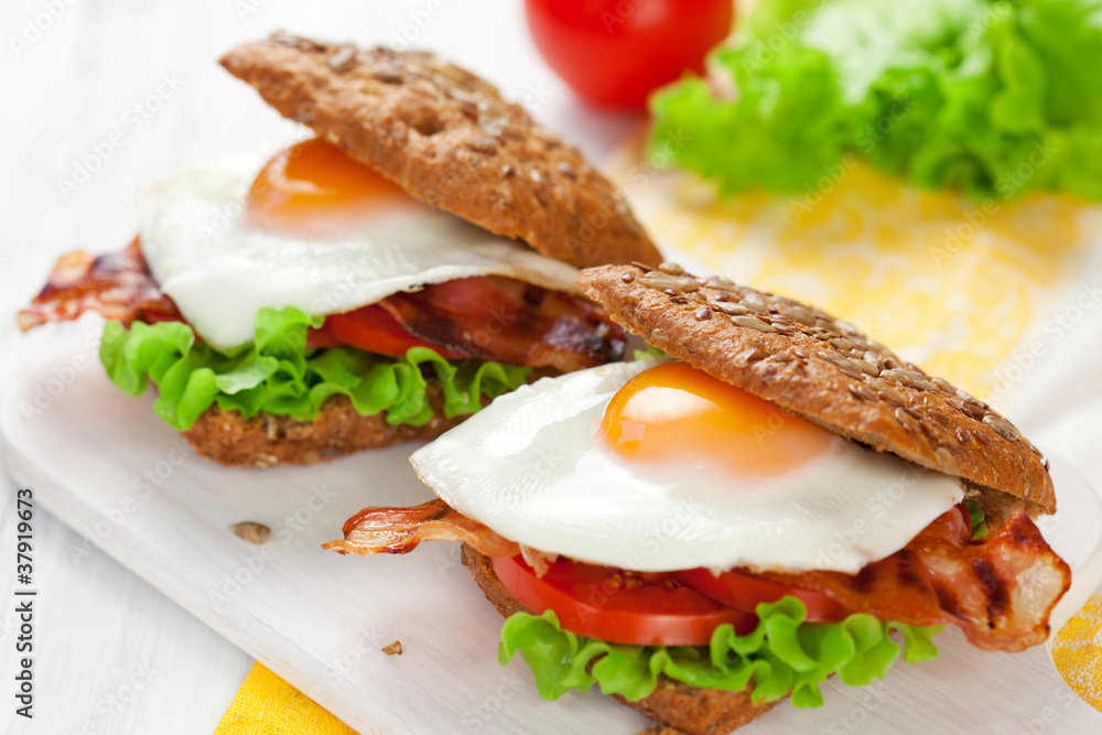 wholemeal sandwich with fried egg and bacon wholemeal sandwich with fried egg and bacon