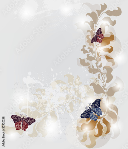 biglietto d'invito con decori barocchi e farfalle