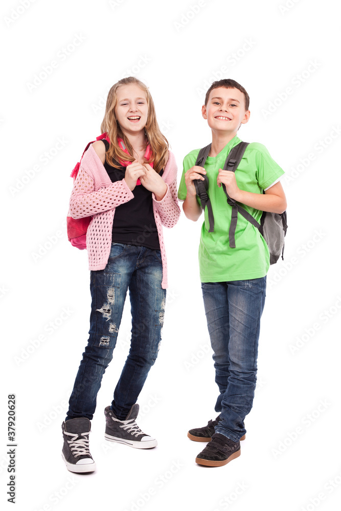 School children with backpacks School children with backpacks