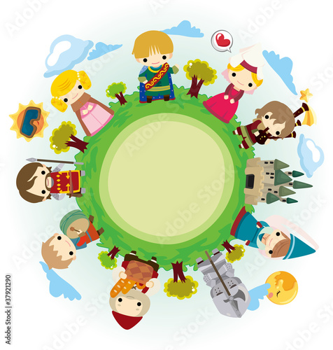 cartoon Medieval people around world