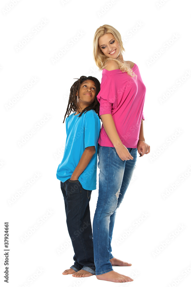 sister and bother posing in studio sister and bother posing in studio