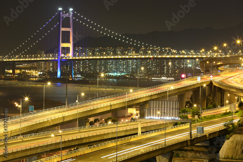 freeway and bridge at night