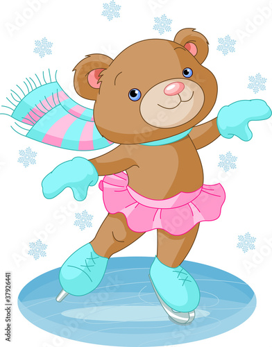 Cute bear girl on ice skates